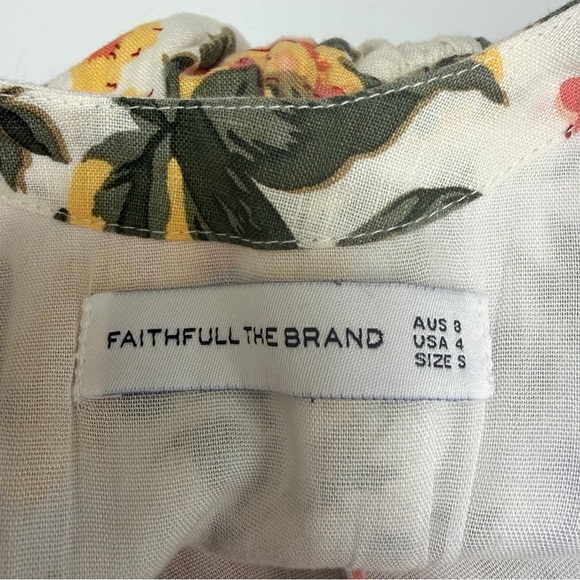 Faithfull the Brand Riso Linen Midi Dress Puff Sleeve Floral Multi Size S - Picture 11 of 12